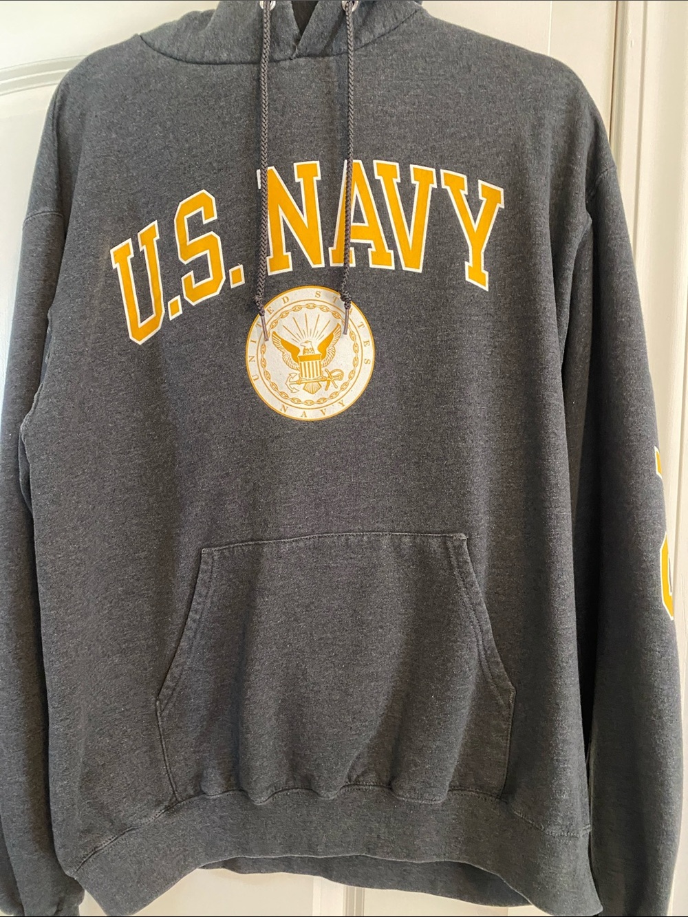 Champion U.S. Navy Charcoal Hoodie with Gold Lettering